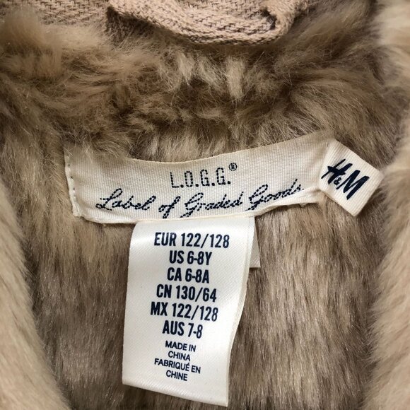 H&M Kids Girls Size 6-8 Faux Suede Vest Faux Fur Open Front Gray Taupe Boho Chic - Picture 5 of 7